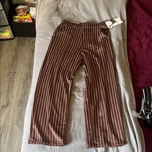 Brown Striped Wide-Leg Pants